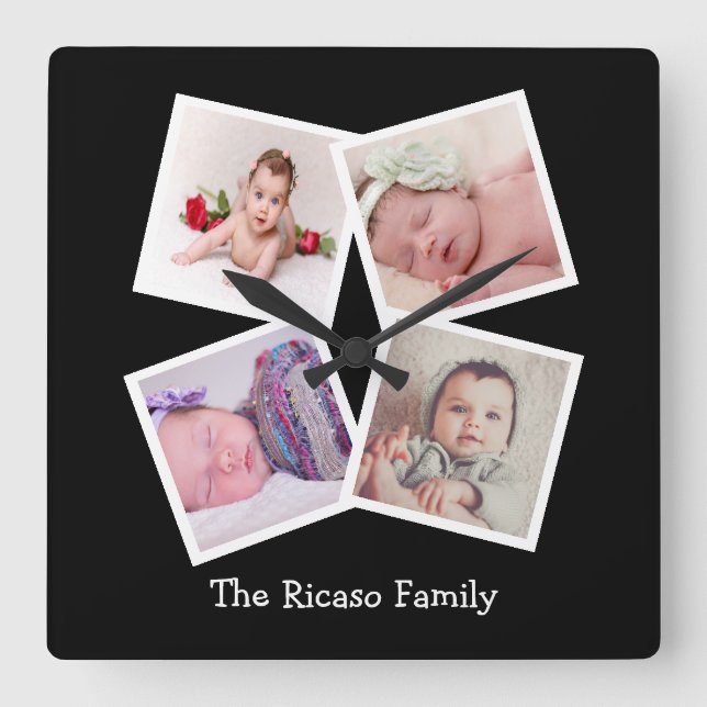 Horloge Carrée 4 Photo Collage Personalized (Recto)