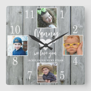 Horloge Carrée 4 Photo Rustic Grey Wood Love You Nanny Grandkids