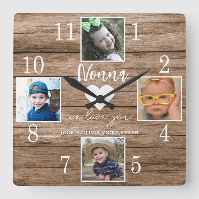 Horloge Carrée 4 Photo Rustique Grange Wood Love You Nonna Grandk (Recto)
