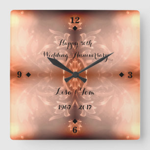 Horloge Carrée 50e anniversaire de la florale Brown d'or