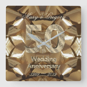 Horloge Carrée 50e Anniversaire de Mariage 2019 Typographie