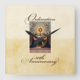 Horloge Carrée 50e anniversaire d'ordination Anges à l'autel