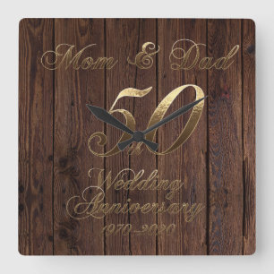 Horloge Carrée 50e Wedding Anniversary Golden Wedding Parents