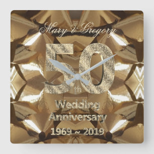Horloge Carrée 50ème anniversaire de Mariage d'or 2019 Typographi