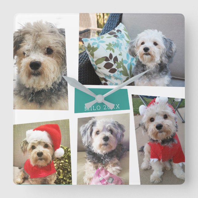 Horloge Carrée 5 Photo Collage Funky Mid Century Modern Angles (Recto)