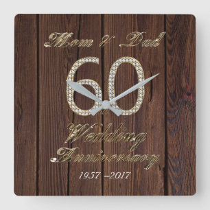 Horloge Carrée 60e anniversaire de Mariage Mariage de diamants pa