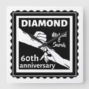 Horloge Carrée 60e anniversaire du mariage diamant traditionnel