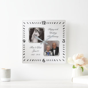 Horloge Carrée 60e Diamond Wedding Anniversary Photo Wall Clock