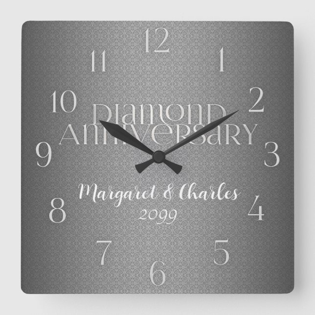 Horloge Carrée 60e Mariage diamant Annivsersary Personnalisé (Recto)