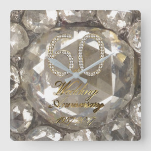 Horloge Carrée 60ème Anniversaire Diamond Mariage 2017 Élégant