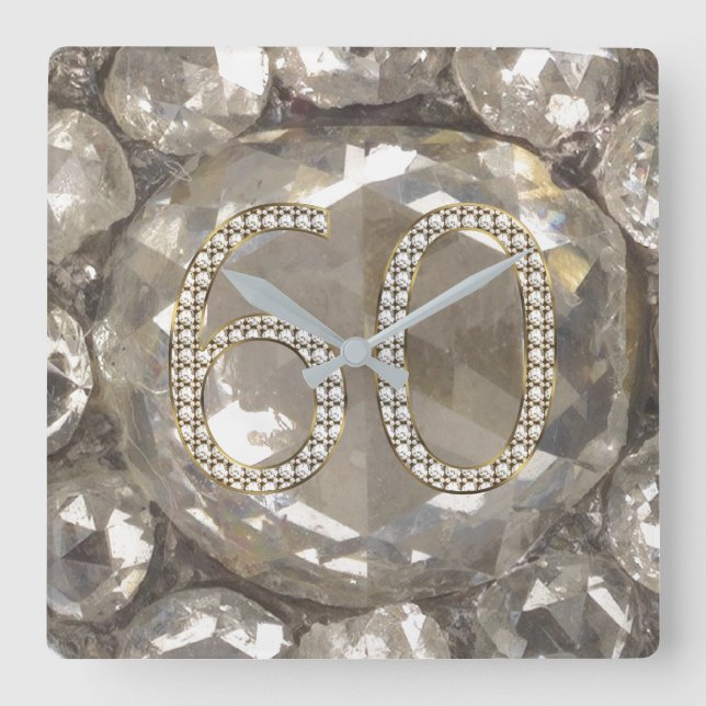 Horloge Carrée 60ème Anniversaire Diamond Mariage 2017 Élégant (Recto)