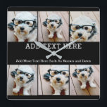 Horloge Carrée 6 Collage photo 2 lignes de texte — CAN Edit Black<br><div class="desc">Un collage de 6 photos carrés avec 2 lignes de texte en surbrillance au milieu. Ajoutez "GRANDPA" ou "DADDY" avec la photo des enfants et faites un mignon souvenir pour la famille. Ajoutez vos photos préférées à ce modèle amusant. Vous pouvez utiliser des photos carrés ou n'importe quelle photo pour...</div>