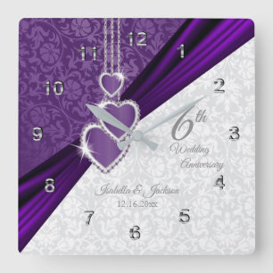 Horloge Carrée 6e Amethyst Purple Mariage Anniversaire Keepsaké