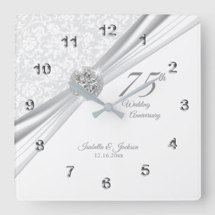 Horloge Carrée 75e ou 60e anniversaire de Mariage diamant Keepsak