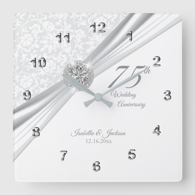 Horloge Carrée 75e ou 60e anniversaire de Mariage diamant Keepsak (Recto)