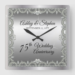 Horloge Carrée 75e Wedding Anniversary