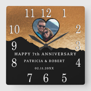 Horloge Carrée 7e anniversaire du Mariage de cuivre photo noir