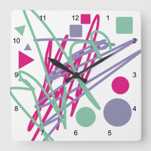 Horloge Carrée 80s quatre-vingts couleurs vintages splash medley