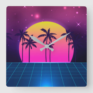 Horloge Carrée 80's Style Retro Futuristic Wall Clock
