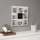 Horloge Carrée 8 Collage photo - avec couleur accent noir<br><div class="desc">Black and White - Un collage populaire sur la grille avec des photos. Utilisez 8 photos carrés pour créer un cadeau unique et personnel. Pour obtenir de meilleurs résultats, recadrez vos photos en carré avant de les télécharger. Si vous avez besoin d'ajuster les images, cliquez sur l'outil personnaliser pour apporter...</div>