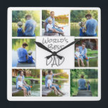 Horloge Carrée 8 Photo Collage World's Best Papa Father Keepsake<br><div class="desc">8-Family photo collage keepsake wall clockfor your father Texte says,  "World's Best Papa".</div>