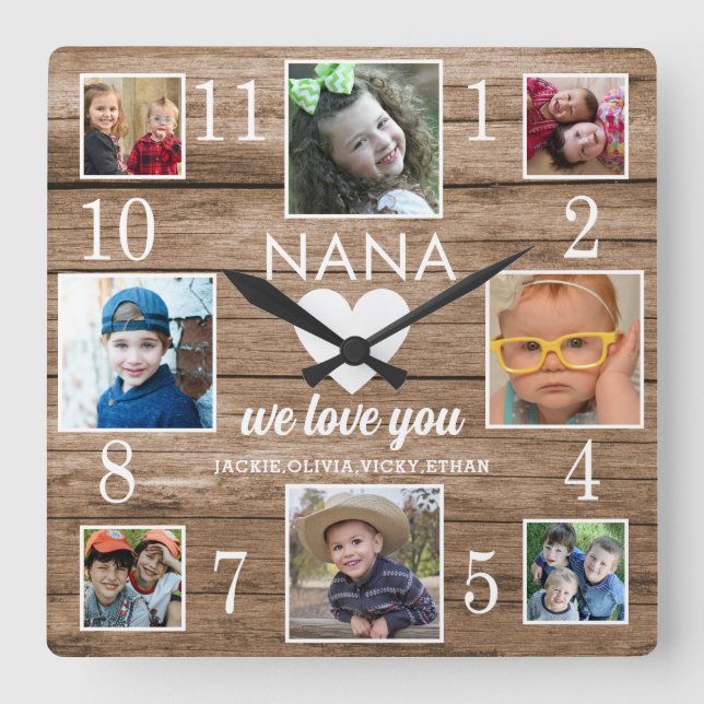 Horloge Carrée 8 Photo Rustique Grange Wood Love You Nana Grandki (Recto)