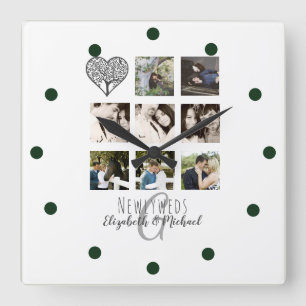 Horloge Carrée 8 x PHOTO COLLAGE Newlywed Personalized WEDDING