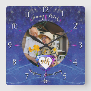 Horloge Carrée 9e anniversaire du Mariage photo Lapis