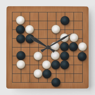 Horloge Carrée 9x9 Go Board avec pierres (marron)