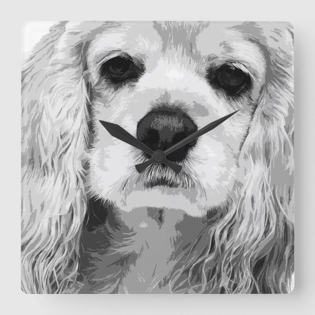 Horloge Carrée A black and white american cocker spaniel (Recto)