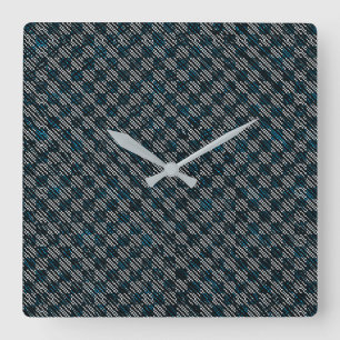 Horloge Carrée À damiers bleu bizarre ou rayures inclinées, point