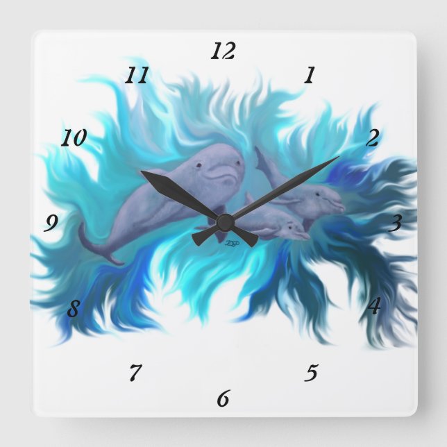Horloge Carrée À l'école Dolphin (Recto)
