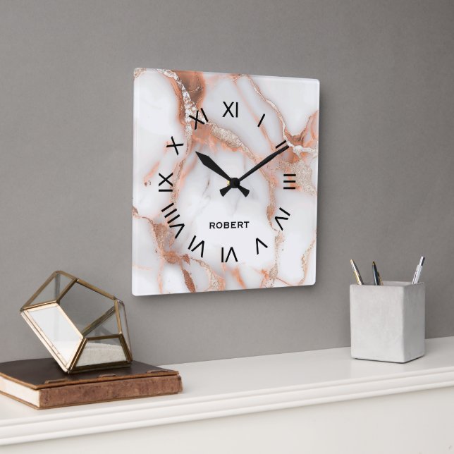Horloge Carrée A luxurious rose-gold marble background (Bureau)