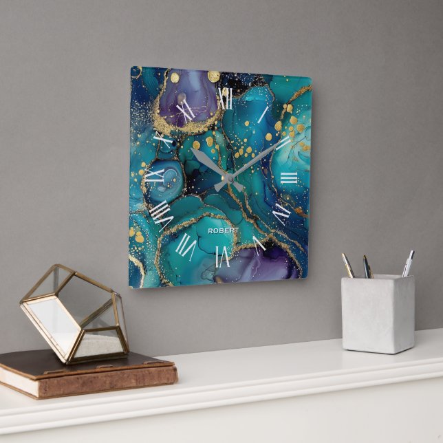 Horloge Carrée A luxurious rose-gold marble background square wal (Bureau)