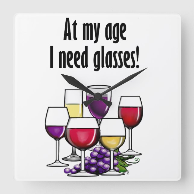 Horloge Carrée A Mon Âge, J'Ai Besoin De Lunettes ! (Recto)