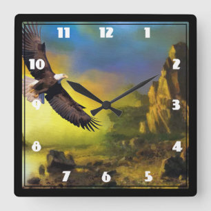 Horloge Carrée A Patriotic Design with Bald Eagle Flying