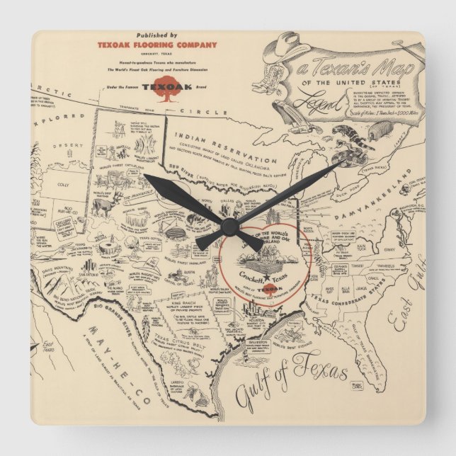 Horloge Carrée A Texan's Map of the United States (Recto)