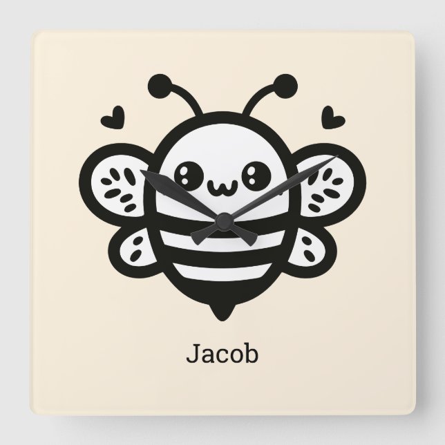 Horloge Carrée Abeille de miel doux - Kawaii Nursery Line Art (Recto)