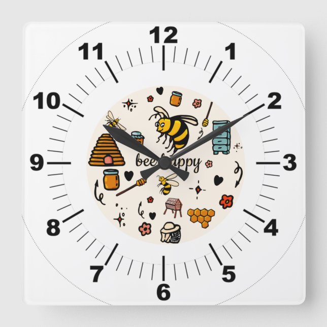 Horloge Carrée Abeille joyeux jolies abeilles mot art (Recto)