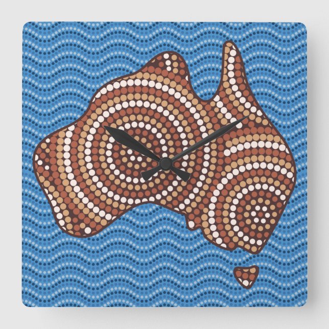 Horloge Carrée Aboriginal Australia dot painting (Recto)