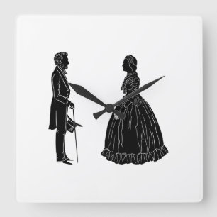 Horloge Carrée abraham lincoln mary todd lincoln silhouette