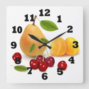 Horloge Carrée Abricot et cerises de poire