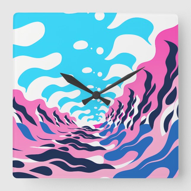 Horloge Carrée Abstract Dream Wave – Vibrant Surreal Flow (Recto)