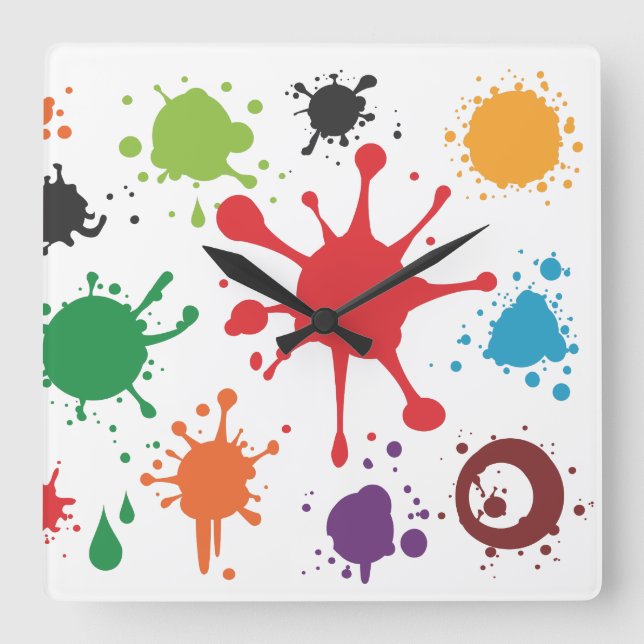 Horloge Carrée Abstract  Paint Splatter Clock (Recto)