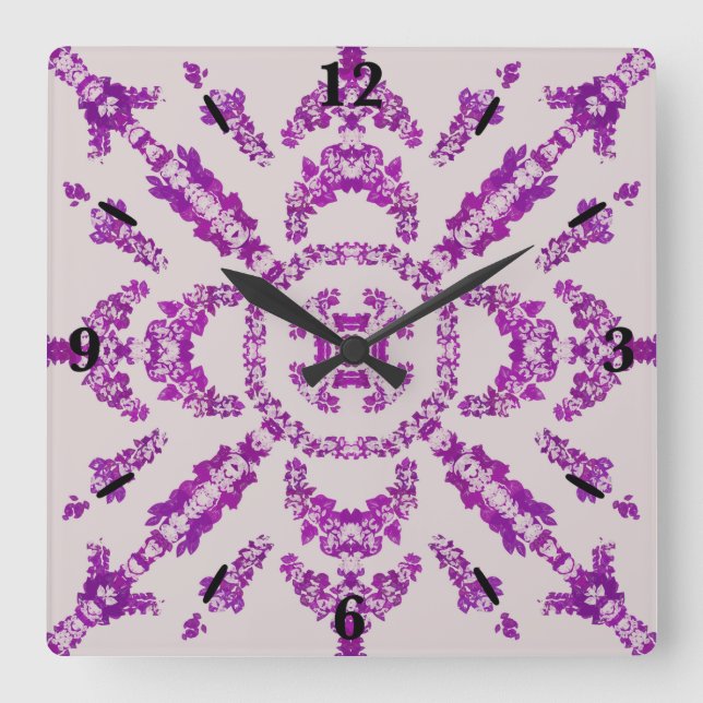 Horloge Carrée Abstract Purple Orchid Flower Design Pattern Art (Recto)
