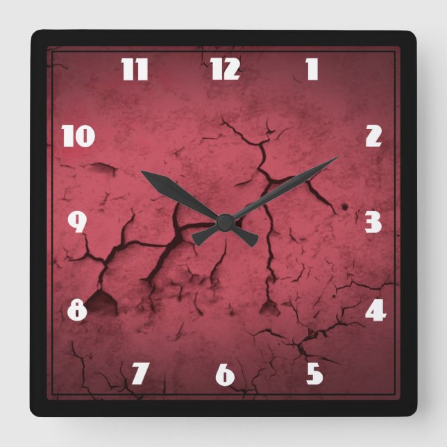 Horloge Carrée Abstract Texture Red Clay Cracked Wall (Recto)