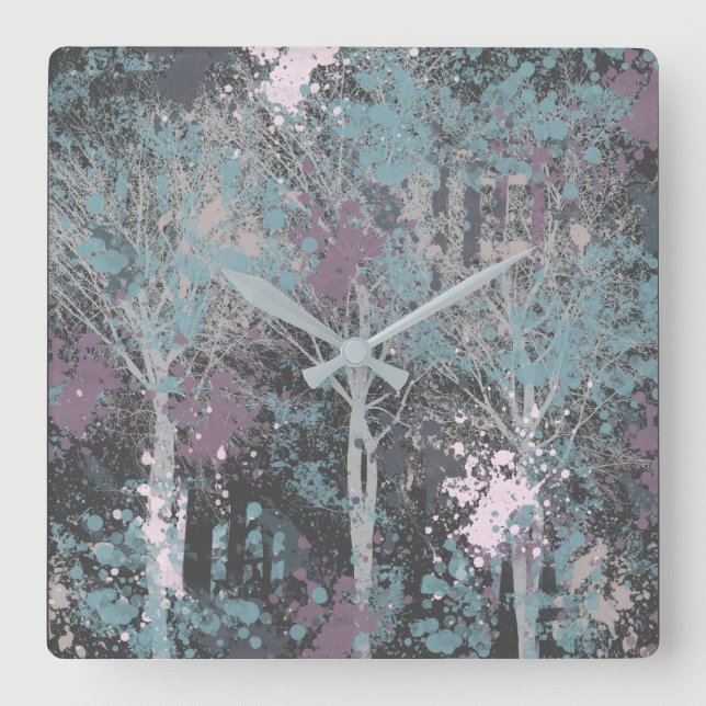 Horloge Carrée Abstract Three Trees Acrylic Wall Clock (Recto)