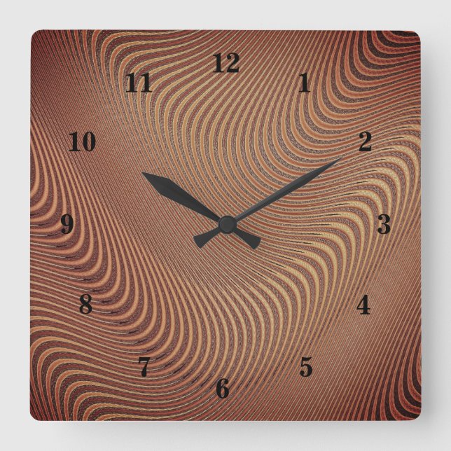 Horloge Carrée Abstract Waves Brown Art Wall Clock (Recto)