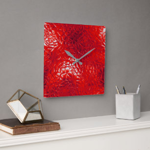 Horloge Carrée Abstrait actuel d'huile rouge