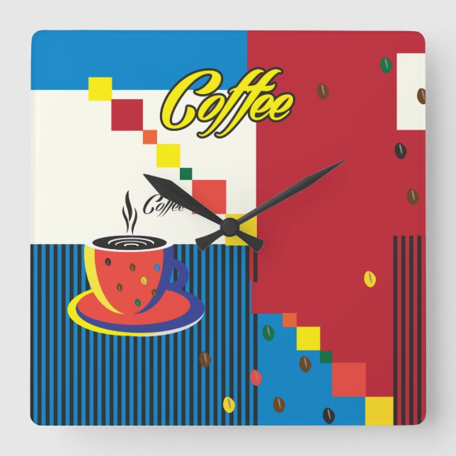 Horloge Carrée Abstrait Coffee Cup Pop Art tendance stylish (Recto)